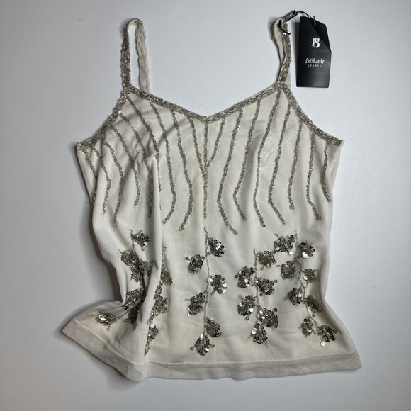 Y2K White Beaded Sequin Flower Cami Top Medium Fairycore Indie FLAW READ - Picture 1 of 12